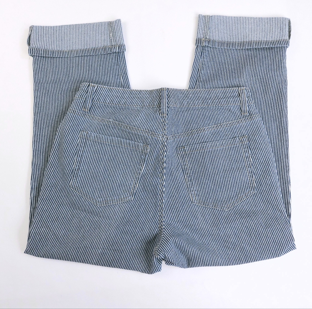 Style & Co Blue White Railroad Striped Curvy Capri Stretch Jeans Women's 4